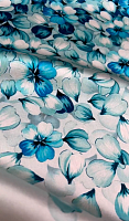 Ткань шелк купонный с эластаном голубыми цветами
