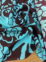 Ткань шёлк крепдешин с голубыми стилизованными цветами