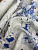 Ткань льняная с синим абстрактным рисунком в стиле Valentino