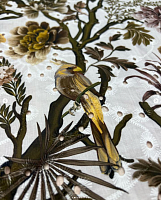 Ткань хлопок шитье с растительным рисунком и попугаями