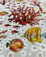 Ткань хлопок шитье  с кораллами