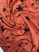Ткань трикотажная кораллового цвета со звёздами